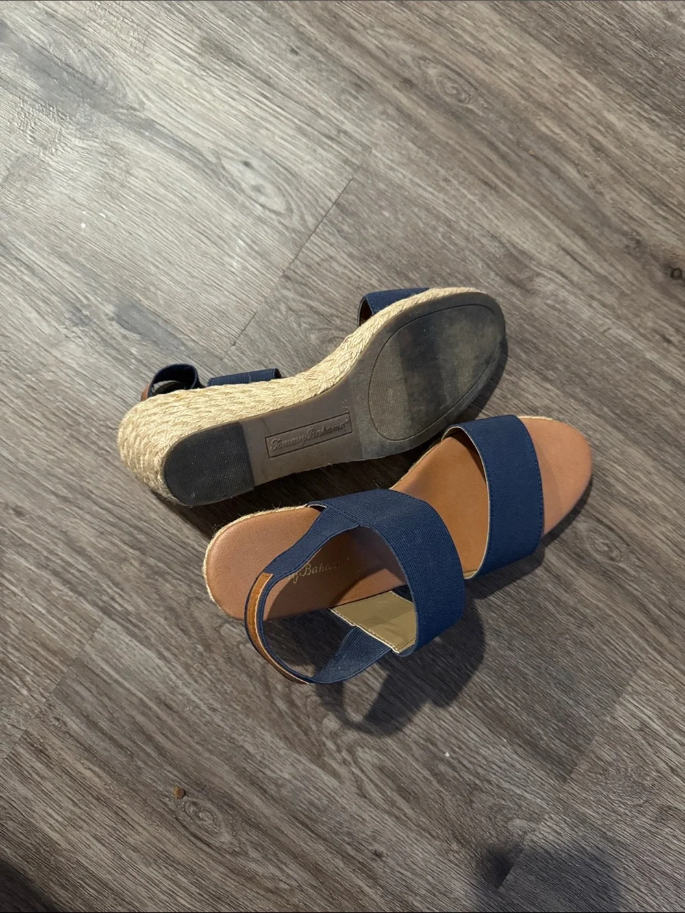 Tommy Bahama Navy Elastic Espadrille Wedge Sandals